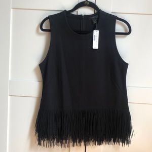 NWT J. Crew Black Sleeveless Fringe Top Medium